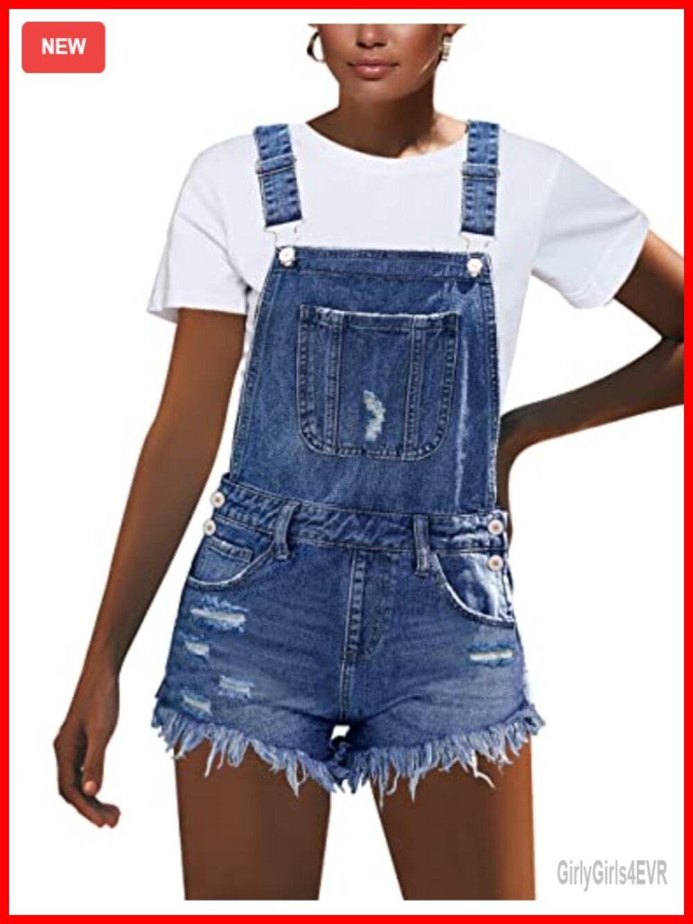 Women's Ripped Short Overalls Denim Bib Overall Shorts Adjustable Straps